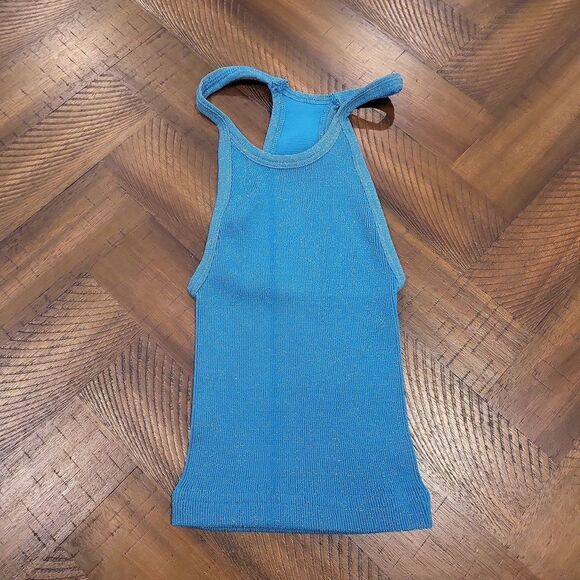 Free People Lurex Cropped Tank Blue XS/S - Picture 4 of 6